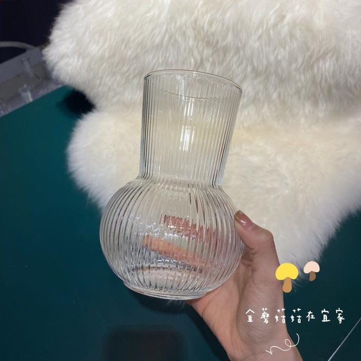 宜家普德拉格玻璃花瓶北欧简约竖纹小花瓶插花...