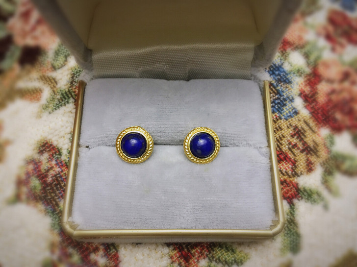vintage日本中古天然青金石耳钉描述:...