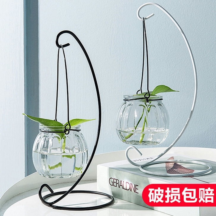 悬挂客厅插花吊瓶创意花盆装饰品透明玻璃花瓶...