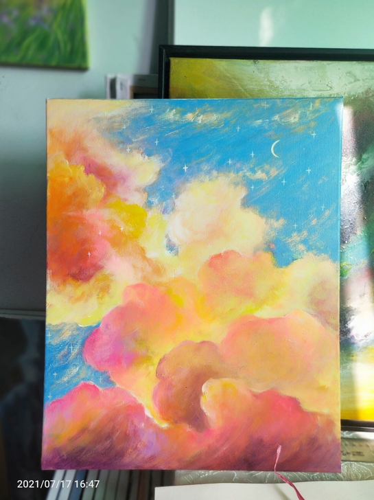 纯手绘油画作品 七彩云 风景画尺寸405...