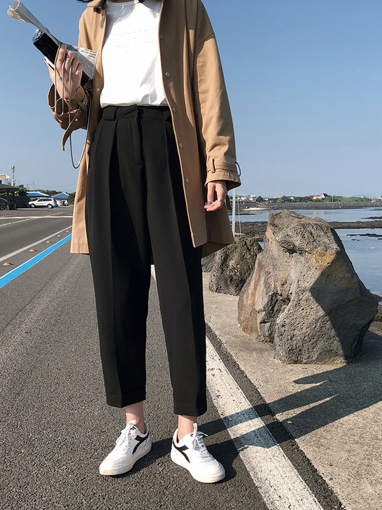 休闲萝卜裤女大码胖mm春秋百搭高腰显瘦直筒...