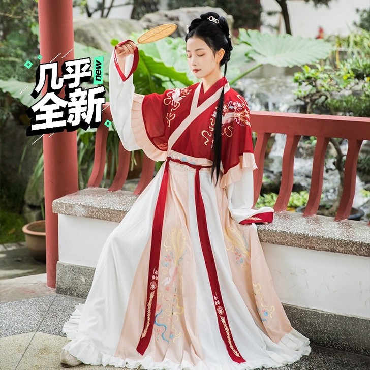 凤于牡丹 墨子研汉服女晋制交领半袖齐腰襦裙...