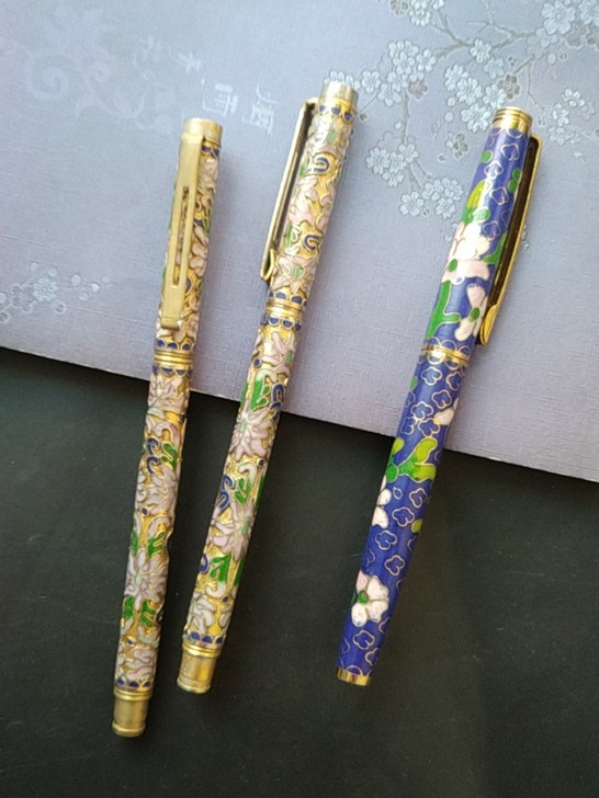 景泰蓝老货圆珠笔钢笔,圆珠笔有氧化痕迹,时...