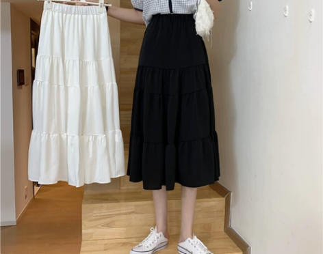 中长款白色半身裙子女夏季2022年新款大码...