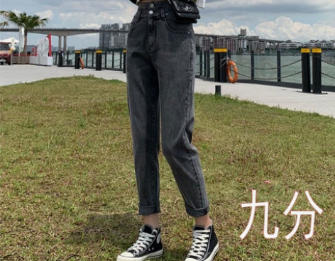 高腰弹力牛仔裤，烟灰色，xl码，裤长94c...