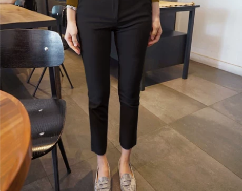 黑色西装裤女春秋夏高腰显瘦弹力紧身职业九分...