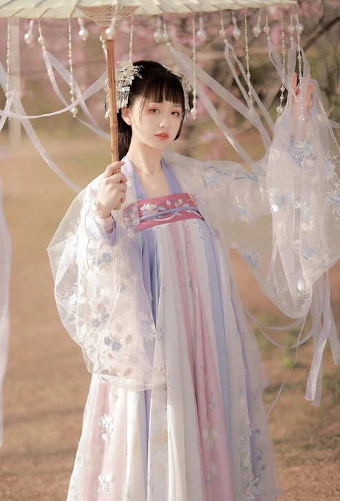 齐胸襦裙套装汉服女刺绣正品春夏秋款日常白菜...