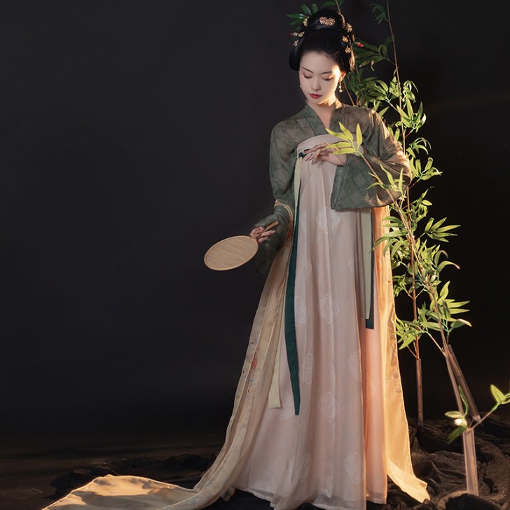 青渊原创汉服唐制齐胸复原一片式破裙印花对襟...