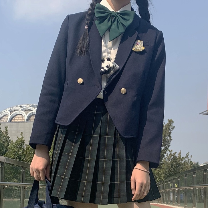 猫小白jk制服群百褶裙正版绿格短裙 现货