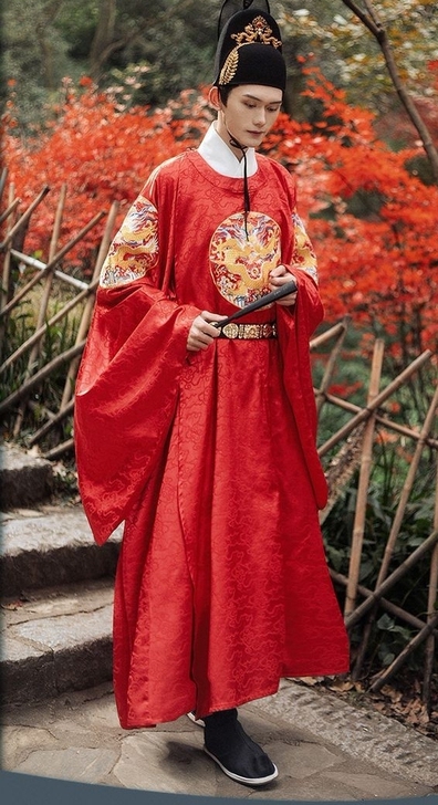 序绘原创汉服男款明制团龙纹刺绣花圆领袍情侣...