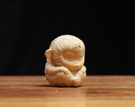 小叶黄杨木嘟嘟嘴猴手把件木雕工艺品摆件 原...