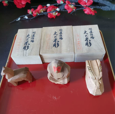 日本中古品,江户开运手工木雕3个61包邮,...