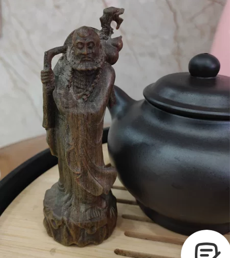 老沉香木木雕达摩，雕工精湛，宝葫芦，斗笠，...