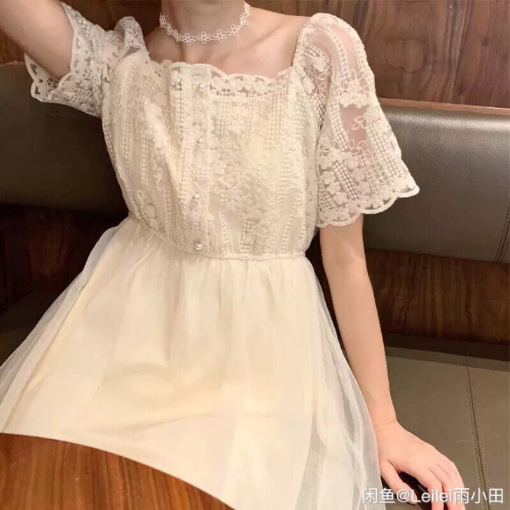 夏季新款韩版裙子女智熏裙法式收腰甜美网纱中...