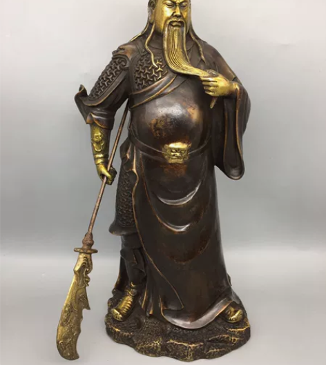古玩铜器收藏，大号带底座光面关公，工艺精湛...
