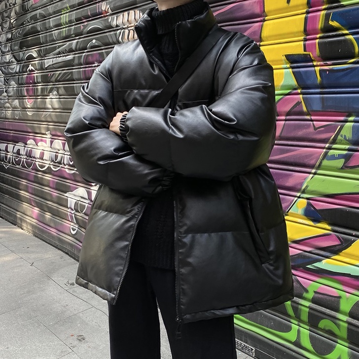 2020港风潮流皮棉衣男士绅士风宽松大码百...