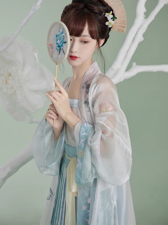 七月夕 绿悦 仿宋抹吊带绣花印花对襟长衫百...