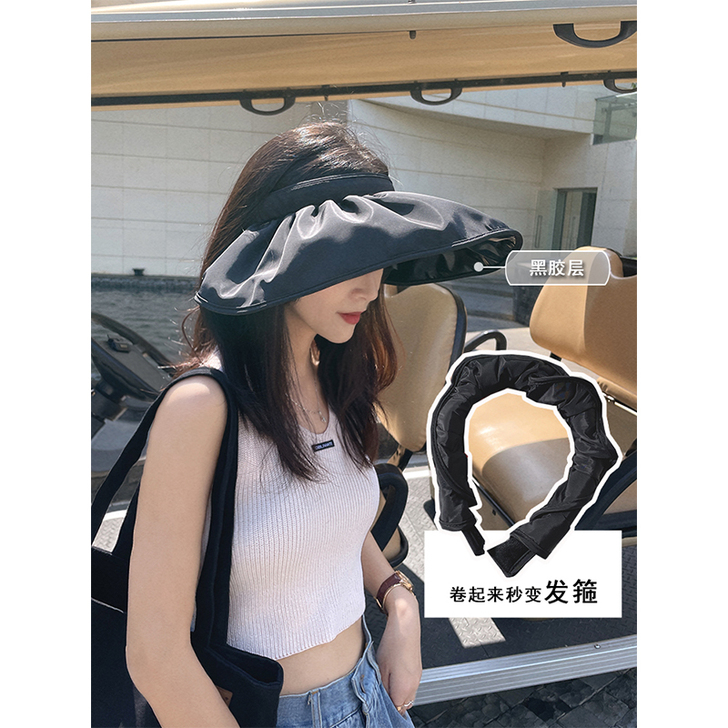 戴发 帽子 夏天遮阳帽 贝壳帽黑色 黑胶防...