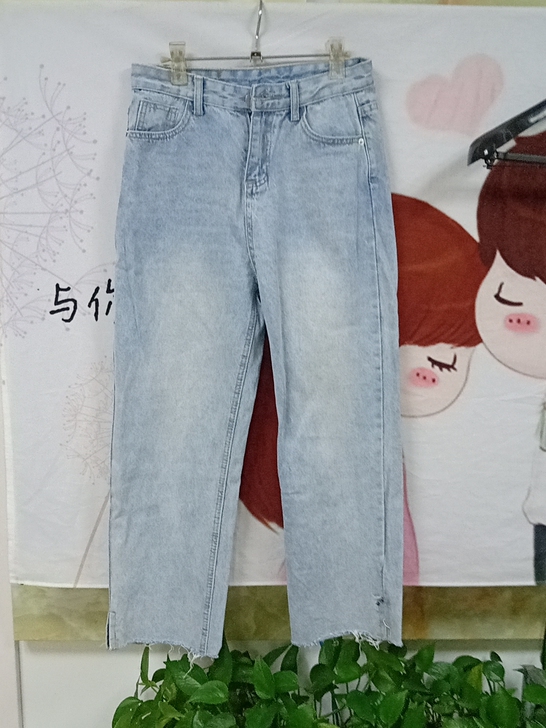牛仔裤女韩版高腰显瘦开叉弹力小脚九分裤,L...