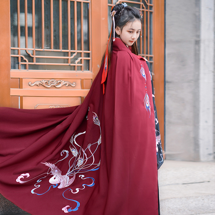 如梦霓裳汉服女斗篷翎羽长款加绒保暖披风绣花...