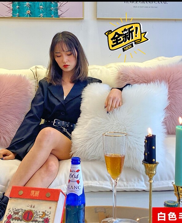 网红毛毛抱枕，白色一个，全新，含枕芯，看上...