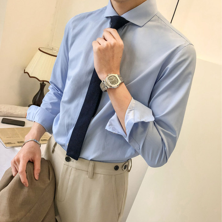 白色衬衫男长袖免烫商务职业正装上班韩版修身...