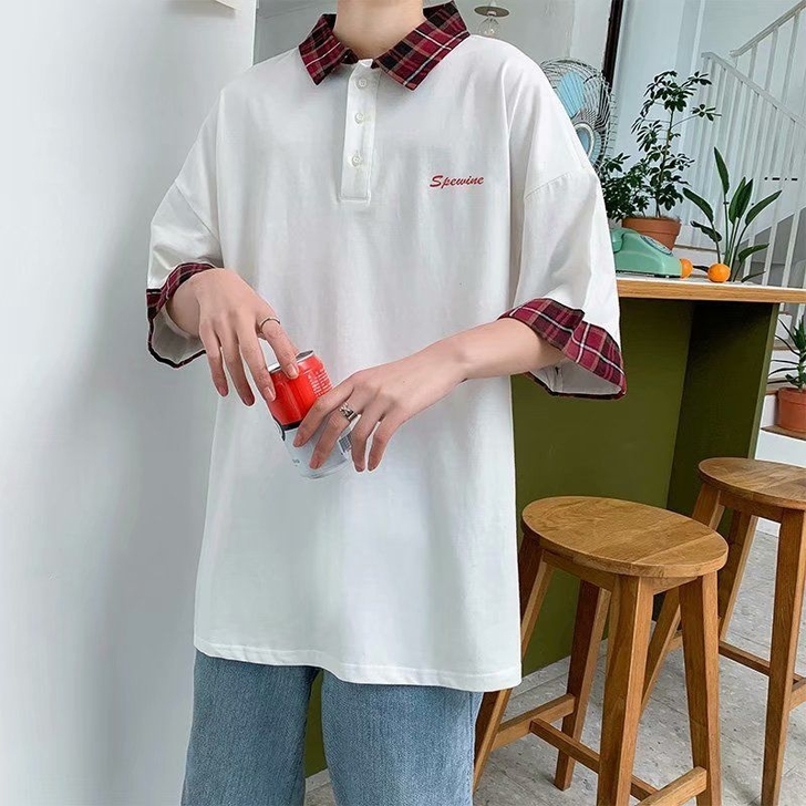 polo衫翻领夏季港风短袖t恤男ins超火...