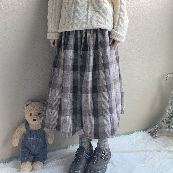2019新款韩版学生复古格子半身裙秋冬女装...