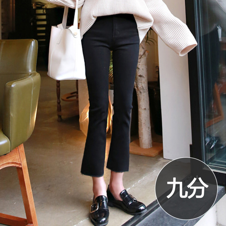 黑色喇叭牛仔裤女2019秋款高腰显瘦小个子...