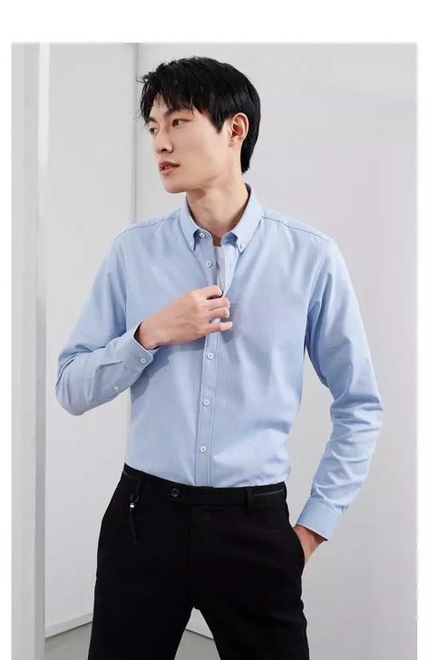 男士长袖衬衫简约亲肤有型服帖扣领温暖长衬男...