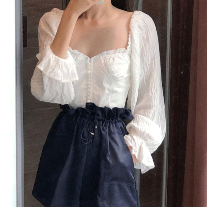 白色雪纺衬衫女新款2021年小衫设计感小众...