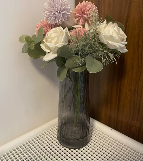 9新 玫瑰插花组合仿真花束 金边玻璃花瓶床...