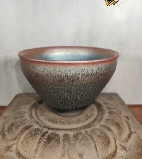 陈国飞，建盏，银兔毫，束口盏，松影，杯 满...