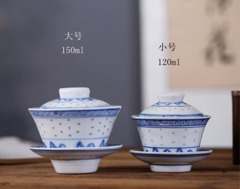 老厂货大小号三才盖碗茶杯 景德镇怀旧复古风...