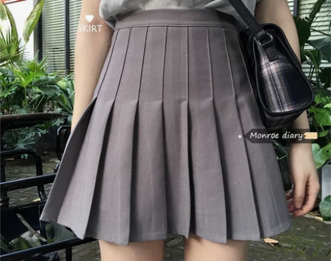 夏季小众设计感高腰百褶半身裙女纯色修身显瘦...