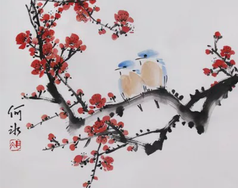 梅花鸟画小品国画真迹纯手绘字画斗方挂画无框...