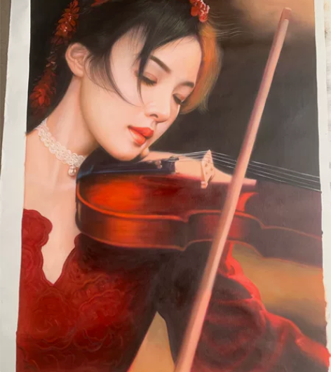 黄天恩原创油画作品《 陶醉的旋律》60/...