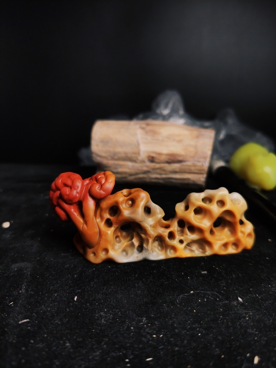 精品五彩石仿太湖石灵芝笔架茶搁。文玩摆件 ...