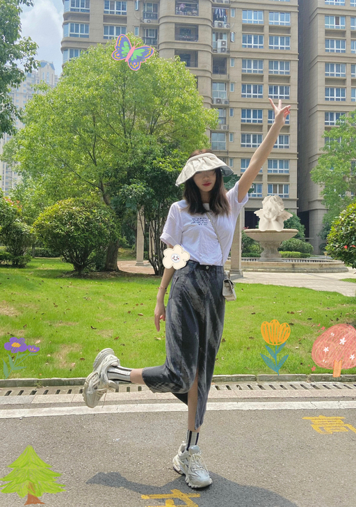 开叉半身裙女复古扎染中长裙2021夏季新款...