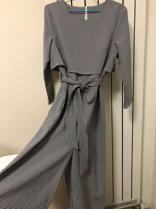 全新 连体裤阔腿裤格子衣服假两件套，显瘦显...
