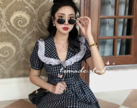 TSMADE歌与夜莺  格纹复古洛丽塔连衣...