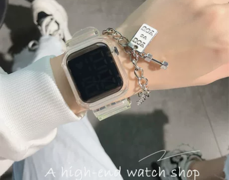 方形马卡龙手表女款少女ins风韩版透明小众...