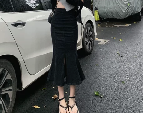包臀牛仔半身裙女秋冬2021新款高腰显瘦中...