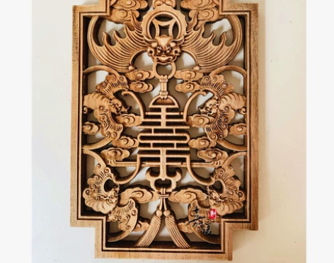 【香樟木雕墙面装饰】木雕白胚香樟木蝙蝠寿字...