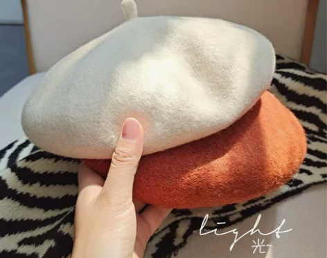 日系白色贝雷帽女秋冬ins网红蓓蕾帽大头