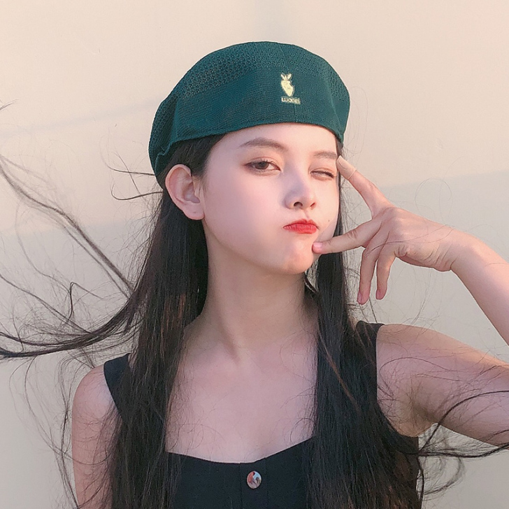 艾佳微新款春夏女薄款贝雷帽纯色画家帽简约蓓...