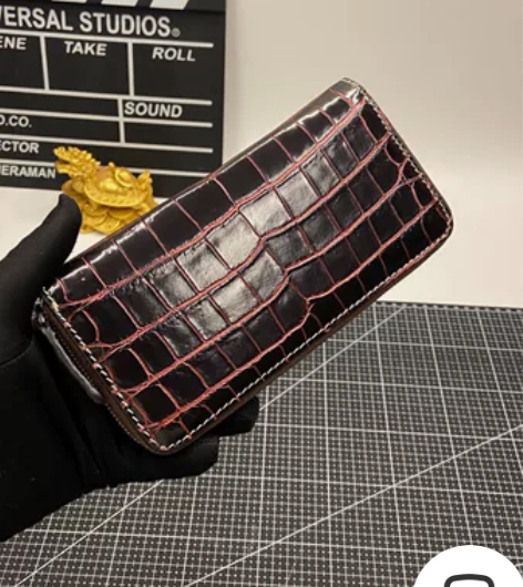 尼罗手绘手擦正肚鳄鱼皮手拿包女士钱包尺寸1...