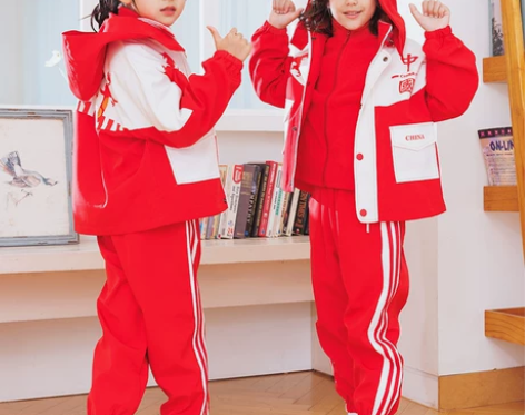 班服小学生校服秋冬中国红色套装冲锋衣四件套