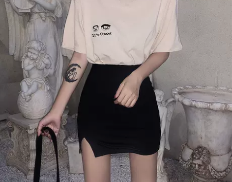 黑色辣妹包臀短裙女夏弹力显瘦紧身一步裙打底...