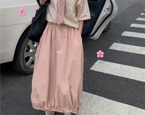 粉色半身裙女夏2020新款韩版宽松百搭中长...